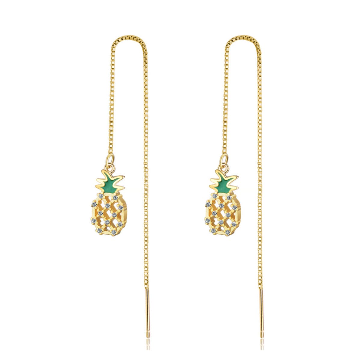 Cubic Zirconia & Enamel 18K Gold-Plated Applepine Threader Earrings