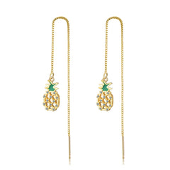 Cubic Zirconia & Enamel 18K Gold-Plated Applepine Threader Earrings