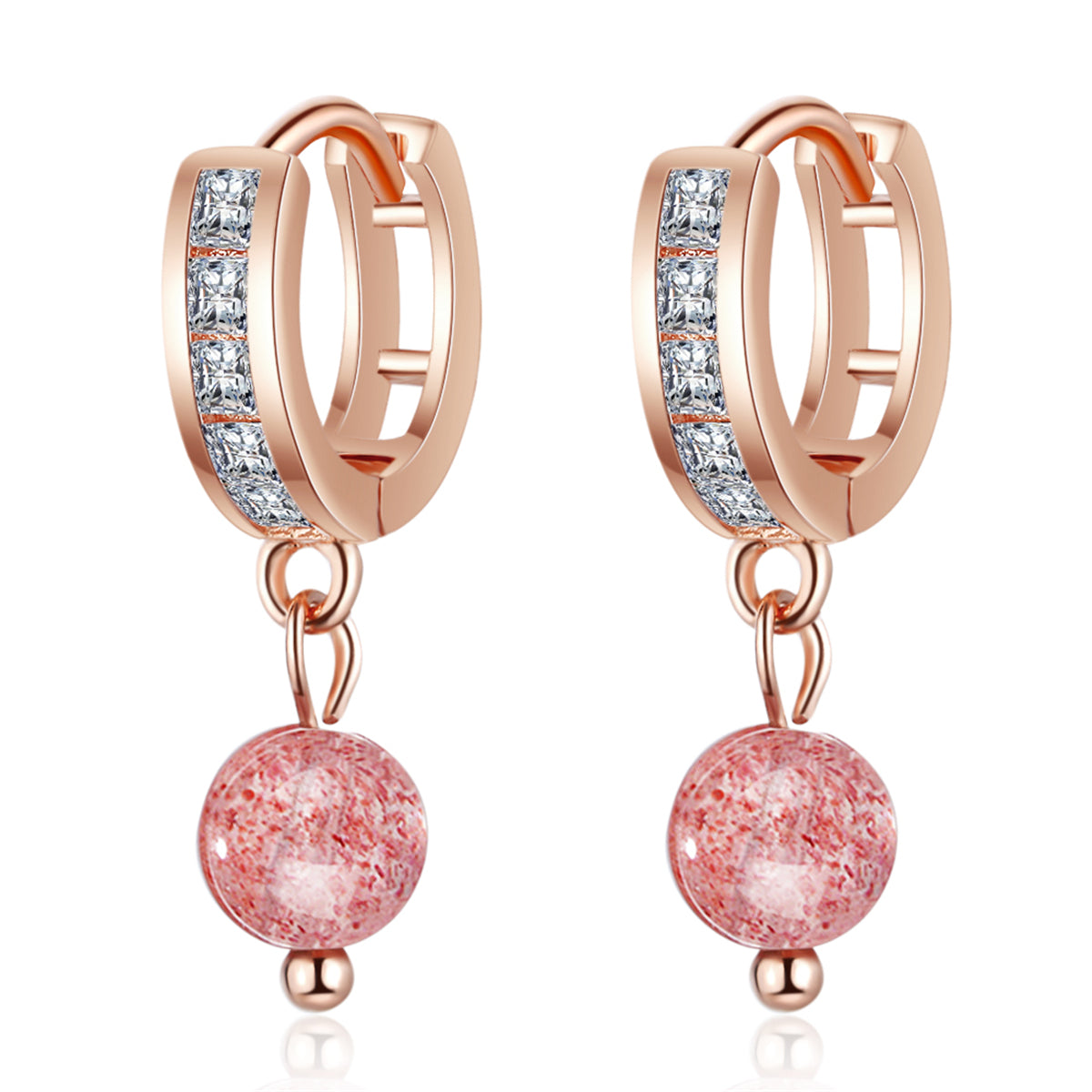 Cubic Zirconia & Pink Crystal Huggie Drop Earrings