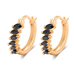 Black Crystal & 18K Gold-Plated Marquise-Cut Huggie Earrings