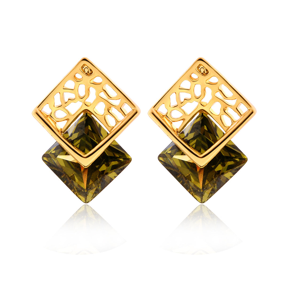 Green Crystal & 18K Gold-Plated Princess-Cut Stud Earrings