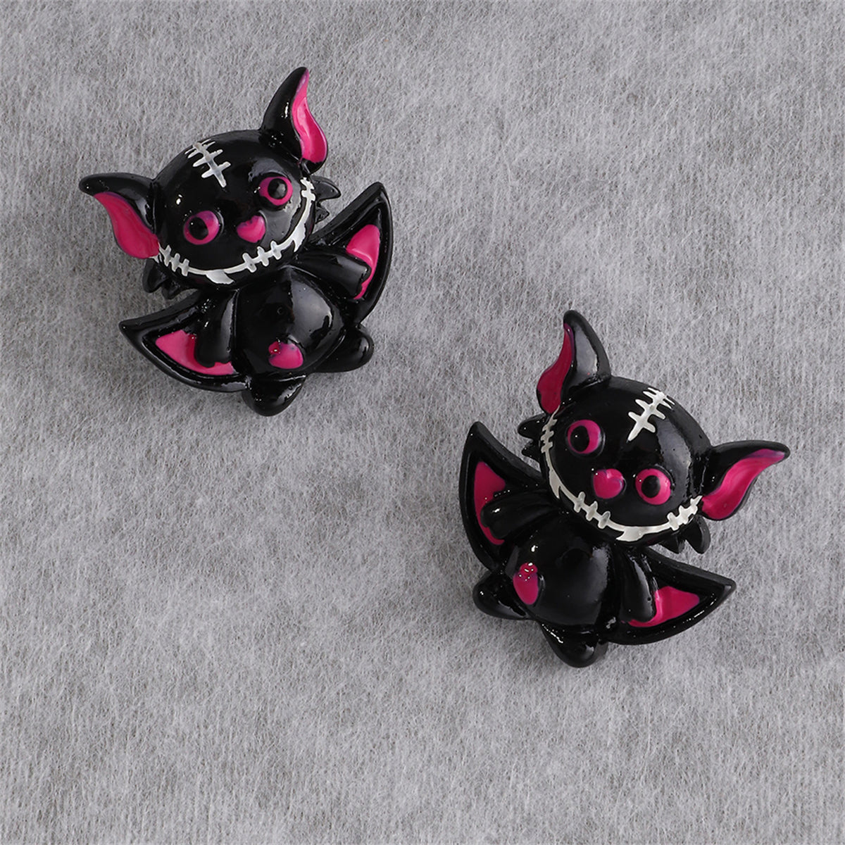 Black & Silver-Plated Bat Stud Earrings