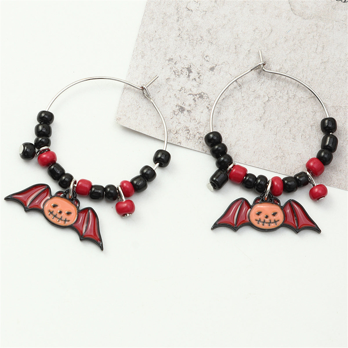 Black Howlite & Silver-Plated Bat Huggie Earrings