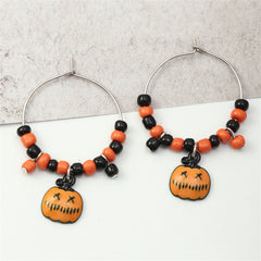 Orange Howlite & Silver-Plated Pumpkin Huggie Earrings