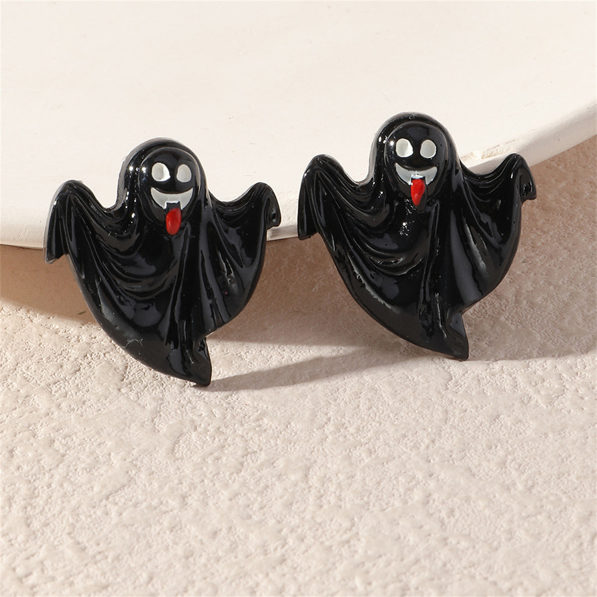 Black & Silver-Plated Ghost Stud Earrings