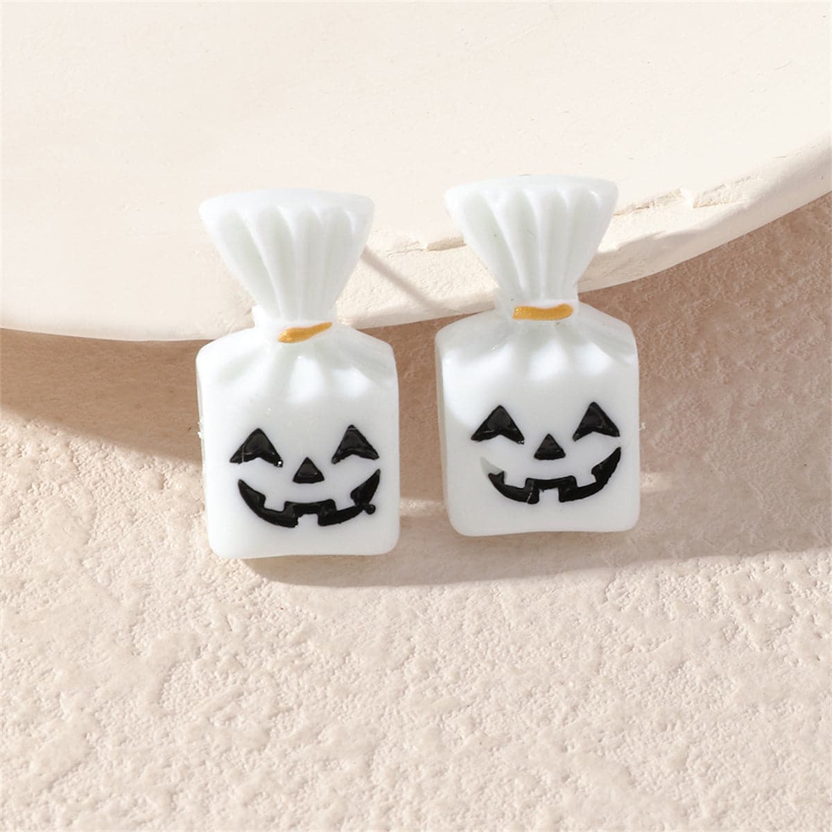 White & Silver-Plated Pumpkin Candy Stud Earrings