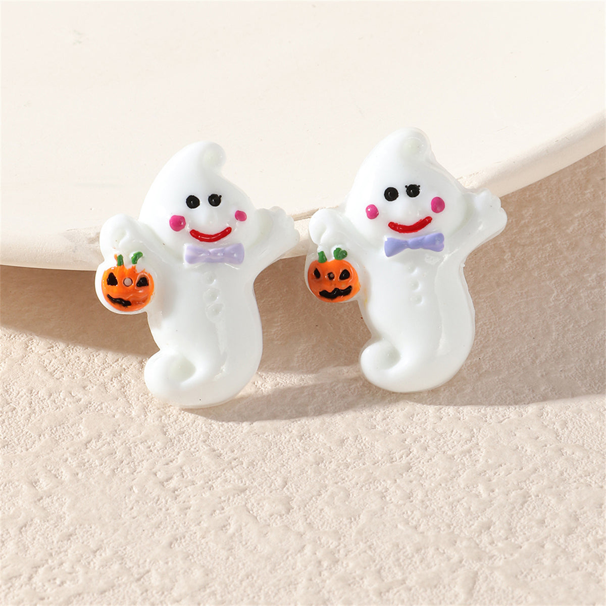 White & Silver-Plated Ghost Pumpkin Stud Earrings