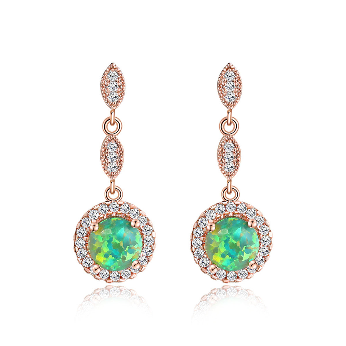 Green Opal & Cubic Zirconia 18K Rose Gold-Plated Halo Drop Earrings