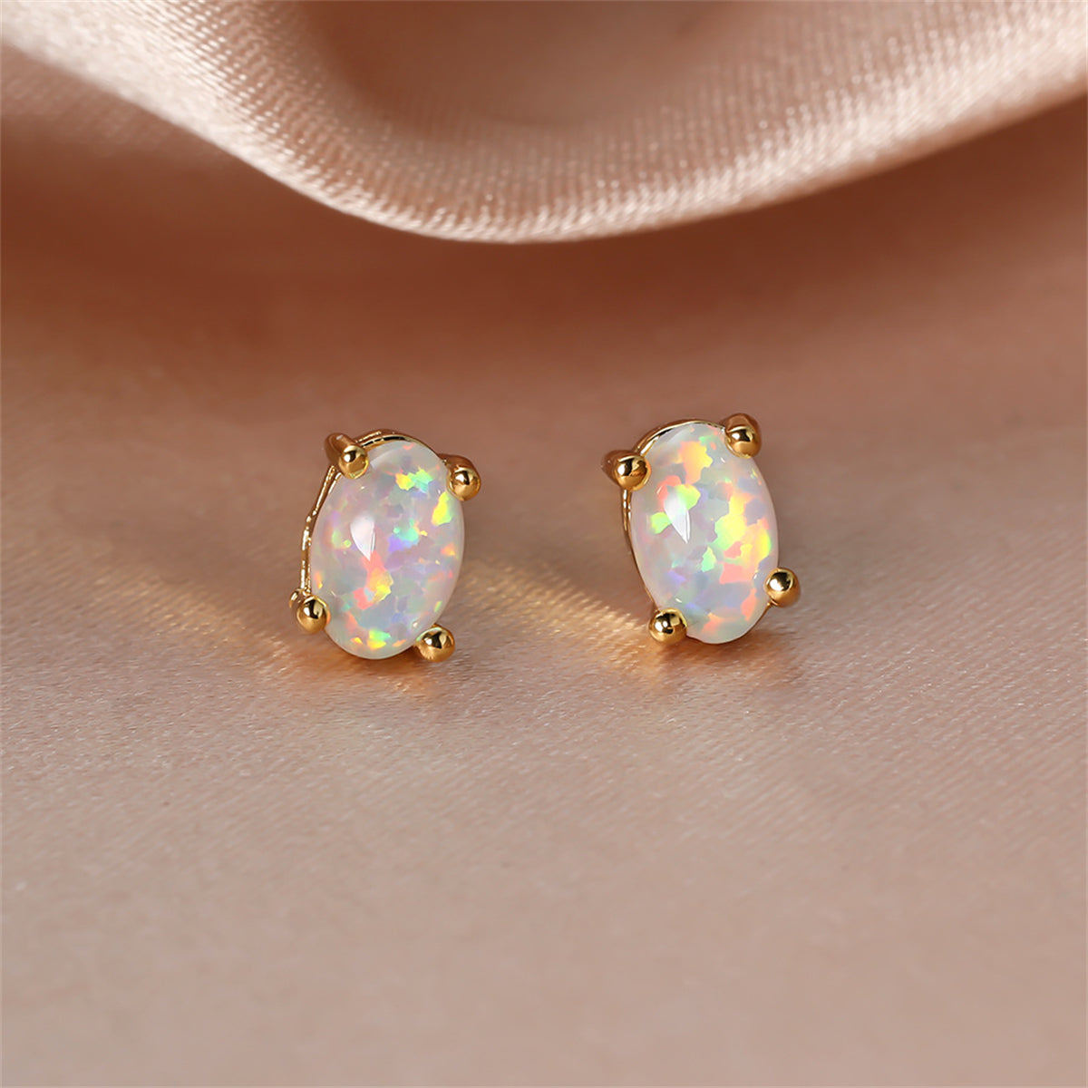 White Egg Opal & 18K Gold-Plated Stud Earrings