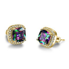 Colored Princess Crystal & Cubic Zirconia 18K Gold-Plated Halo Stud Earrings