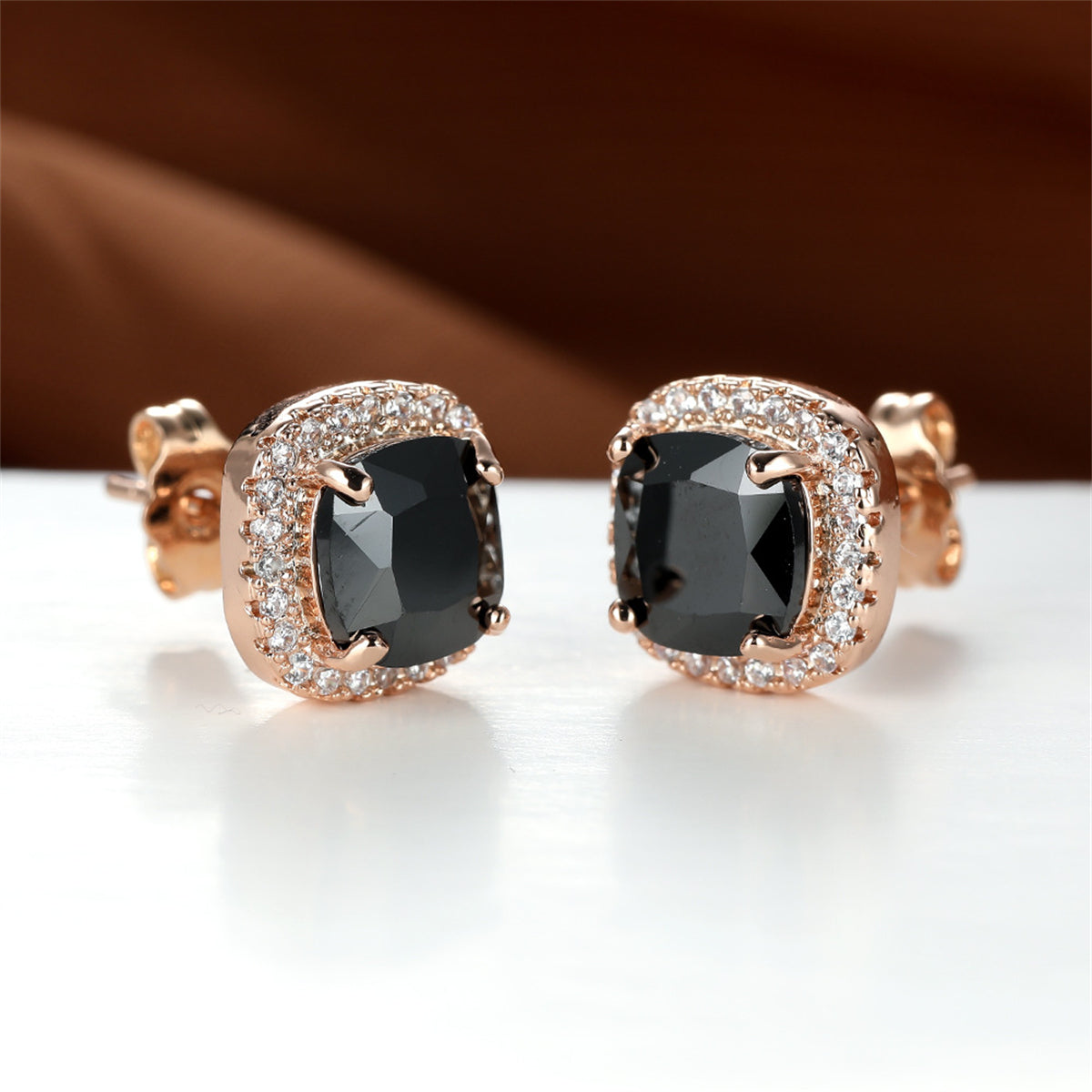 Black Princess Crystal & 18K Rose Gold-Plated Halo Stud Earrings