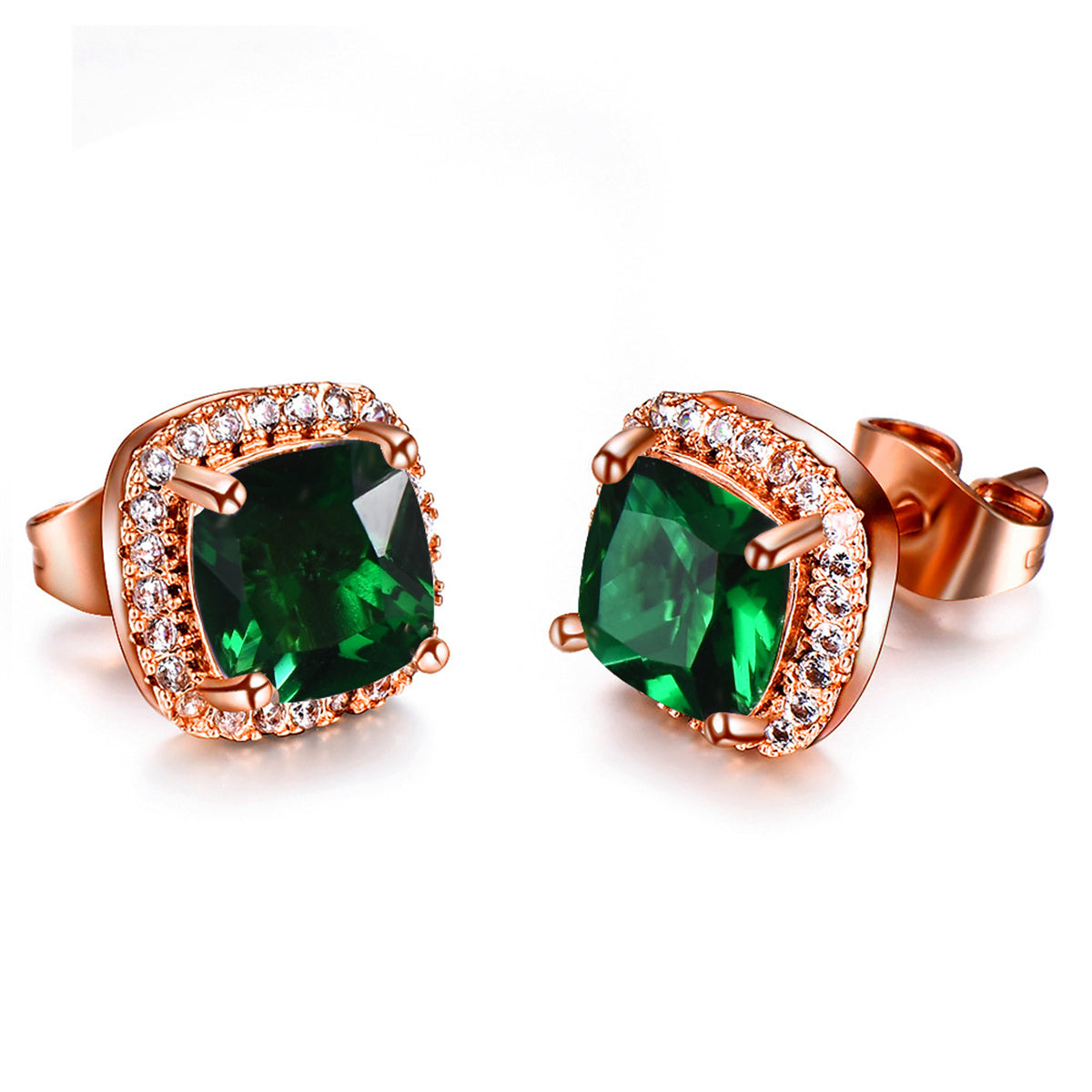 Emerald Princess Crystal & 18K Rose Gold-Plated Halo Stud Earrings