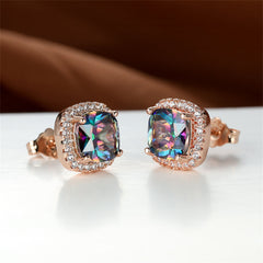 Colored Princess Crystal & Cubic Zirconia 18K Rose Gold-Plated Halo Stud Earrings