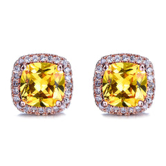 Yellow Princess Crystal & 18K Rose Gold-Plated Halo Stud Earrings