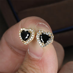 Black Crystal & Cubic Zirconia 18K Gold-Plated Halo Heart Stud Earrings