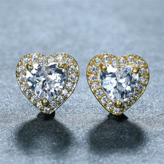 Clear Crystal & Cubic Zirconia 18K Gold-Plated Halo Heart Stud Earrings