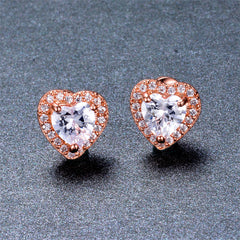 Clear Crystal & Cubic Zirconia 18K Rose Gold-Plated Halo Heart Stud Earrings