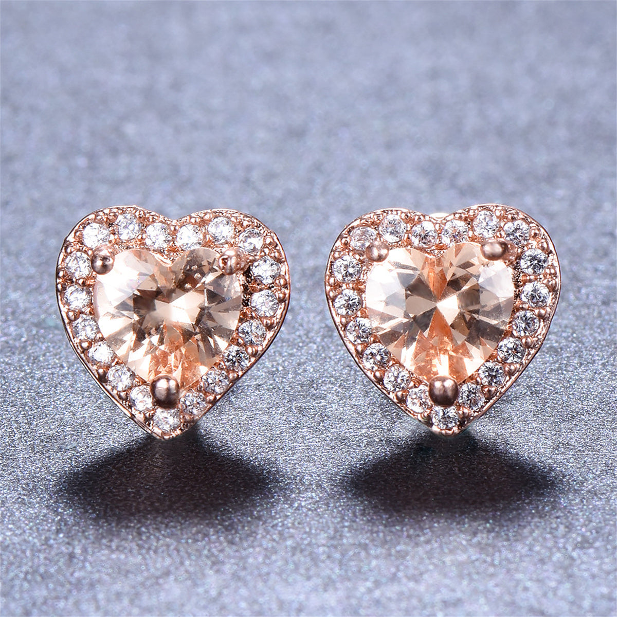 Champagne Crystal & Cubic Zirconia 18K Rose Gold-Plated Halo Heart Stud Earrings