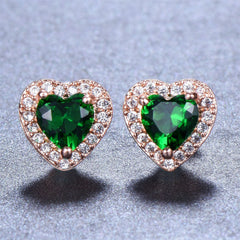 Green Crystal & Cubic Zirconia 18K Rose Gold-Plated Halo Heart Stud Earrings