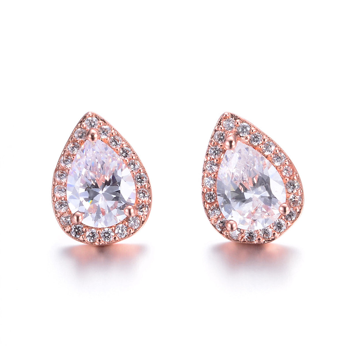 Clear Crystal & Cubic Zirconia 18K Rose Gold-Plated Halo Teardrop Stud Earrings