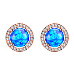 Blue Opal & Cubic Zirconia Round Halo Stud Earrings