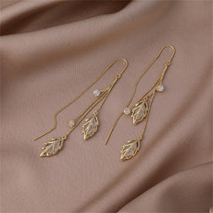 Cats Eye & 18K Gold-Plated Double Leaf Ear Threader Earrings