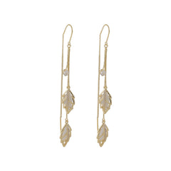 Cats Eye & 18K Gold-Plated Double Leaf Ear Threader Earrings