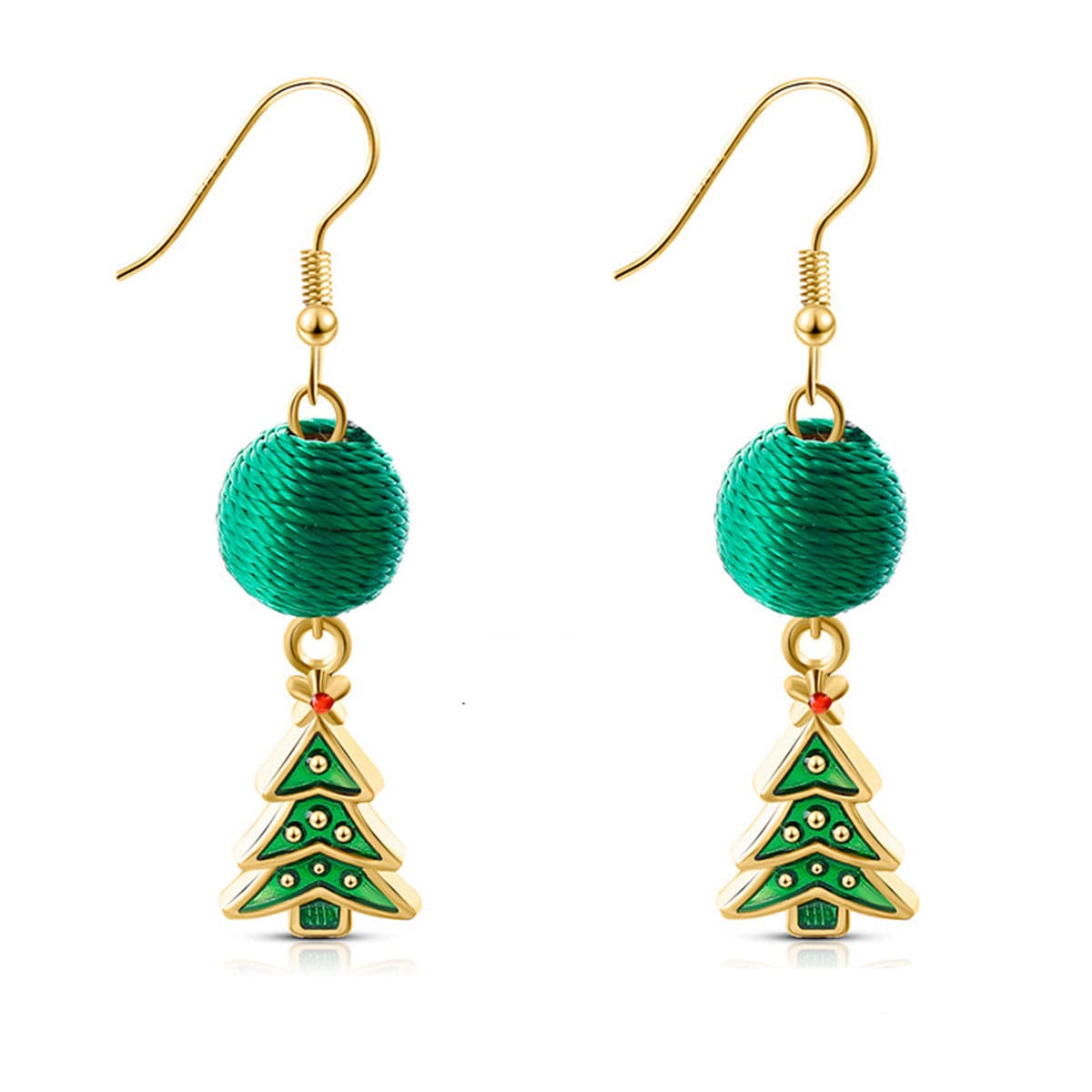 Green Polyster & Enamel 18K Gold-Plated Christmas Tree & String Ball Drop Earrings