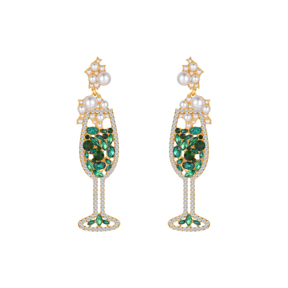 Green Crystal & Cubic Zirconia Wine Cup Drop Earrings