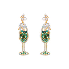 Green Crystal & Cubic Zirconia Wine Cup Drop Earrings