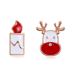 Red Enamel & 18K Rose Gold-Plated Candle & Deer Stud Earrings