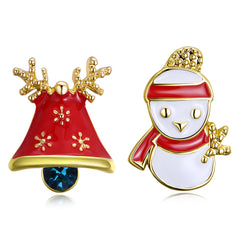 Crystal & Enamel 18K Gold-Plated Jingle Bell & Snowman Stud Earrings