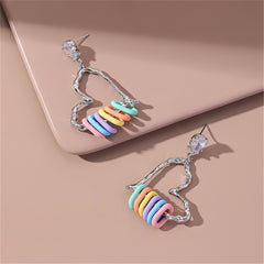 Crystal & Acrylic Silver-Plated Rainbow Heart Hoop Earrings