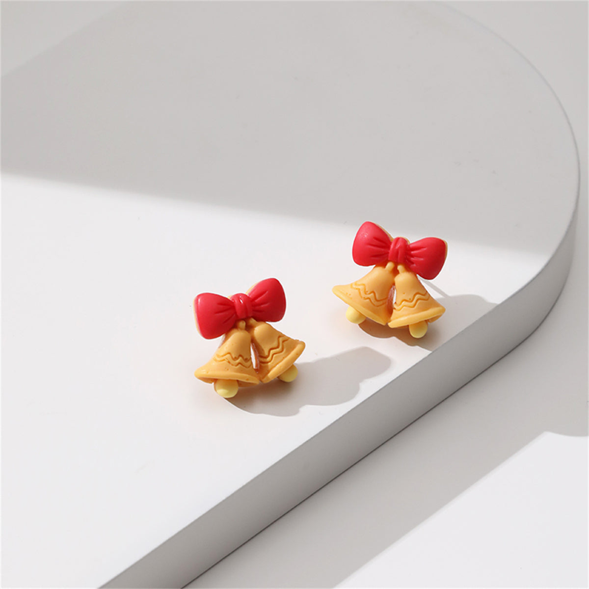 Red Resin & Silver-Plated Bow Bell Stud Earrings