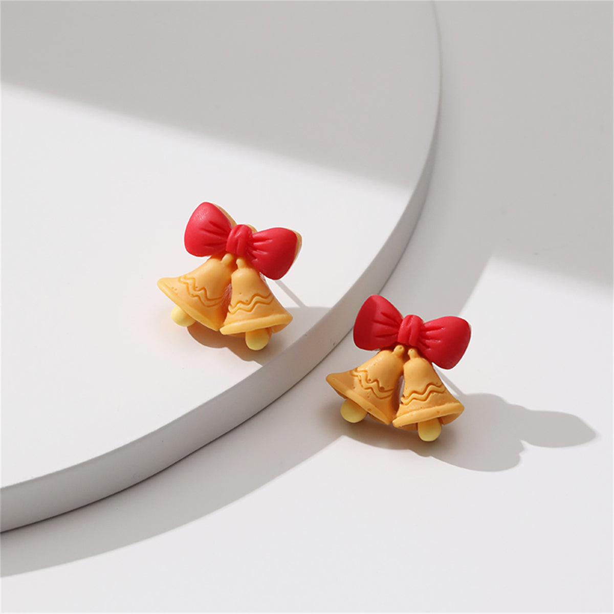 Red Resin & Silver-Plated Bow Bell Stud Earrings