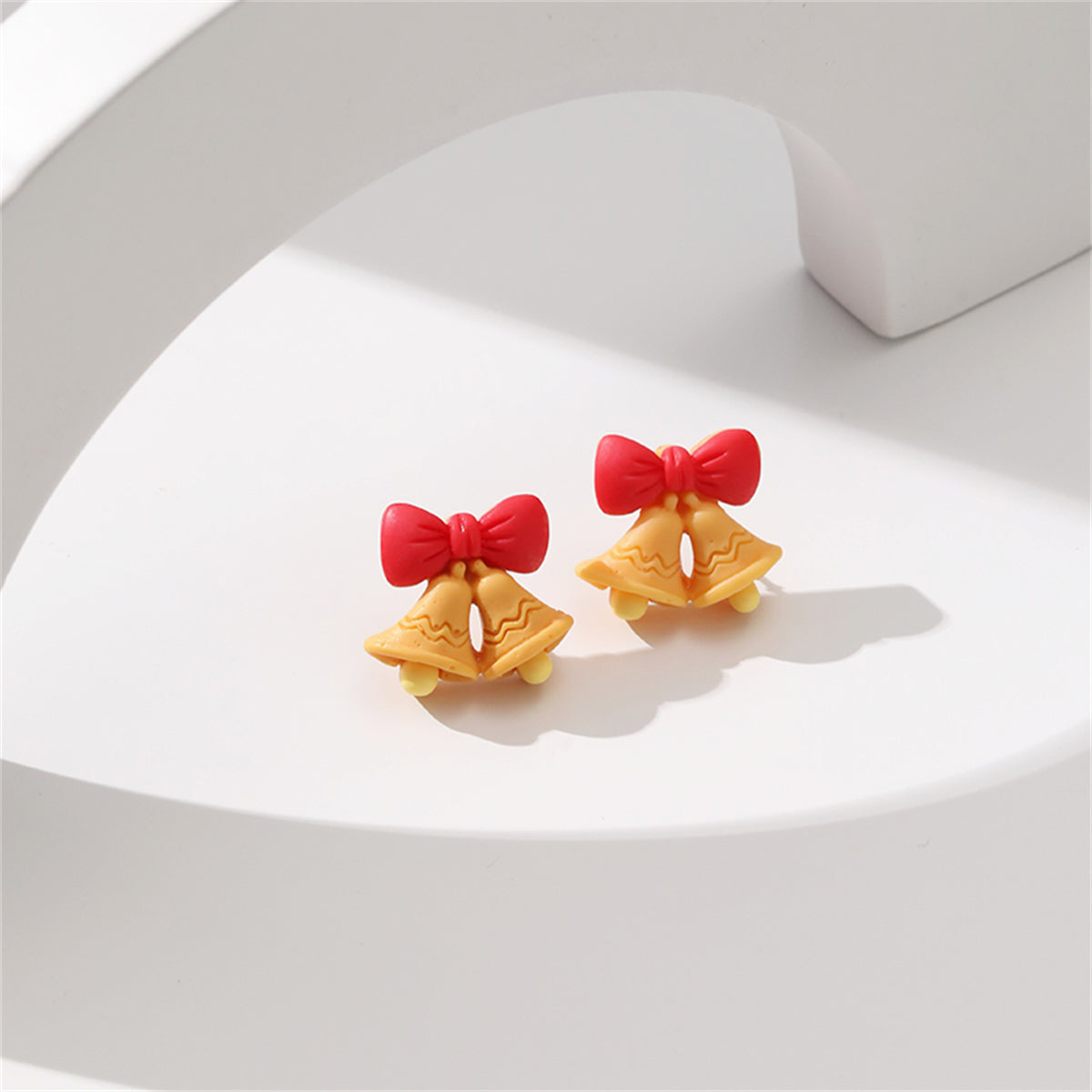 Red Resin & Silver-Plated Bow Bell Stud Earrings