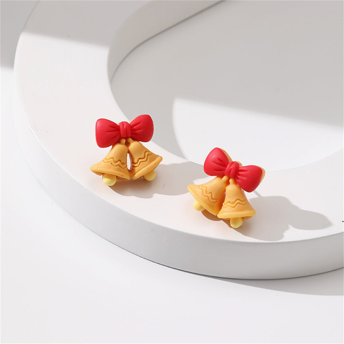 Red Resin & Silver-Plated Bow Bell Stud Earrings