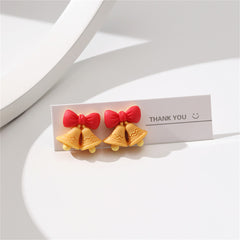 Red Resin & Silver-Plated Bow Bell Stud Earrings