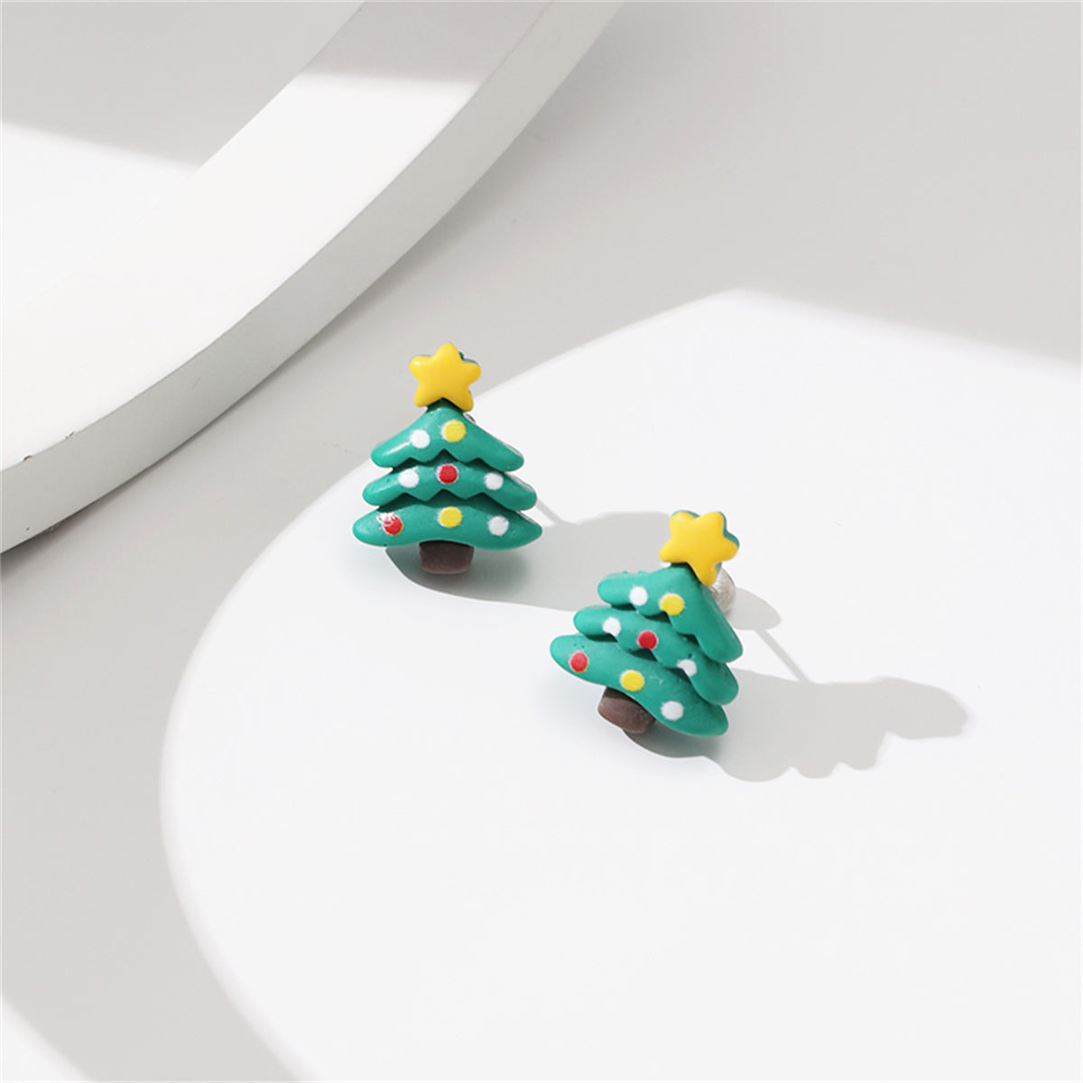 Yellow & Green Festive Tree Stud Earrings