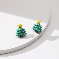 Yellow & Green Festive Tree Stud Earrings