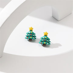 Yellow & Green Festive Tree Stud Earrings