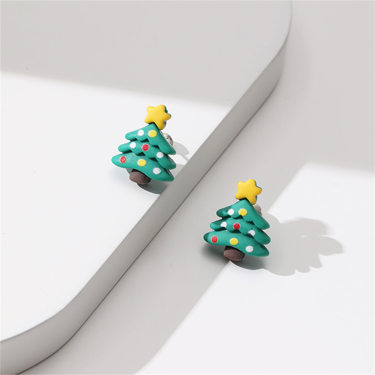 Yellow & Green Festive Tree Stud Earrings