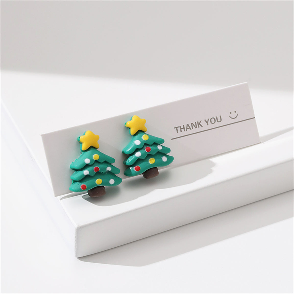 Yellow & Green Festive Tree Stud Earrings