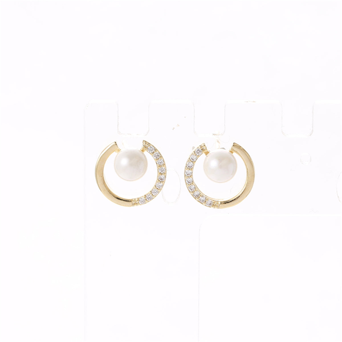 Cubic Zirconia & Pearl 18K Gold-Plated Round Stud Earrings