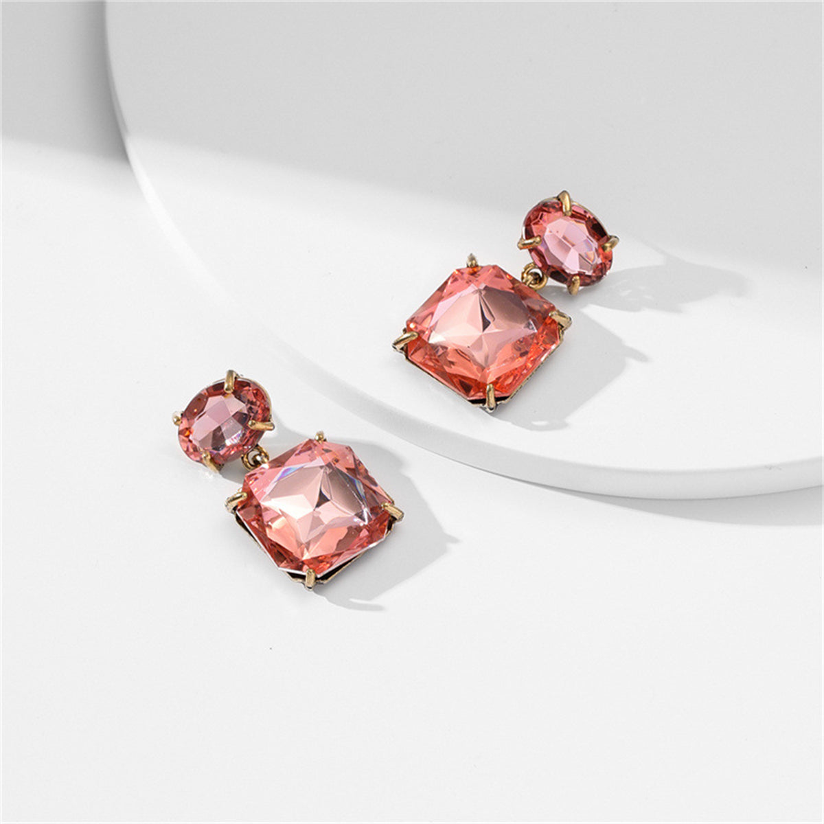Pink Crystal & 18K Gold-Plated Square-Cut Drop Earrings