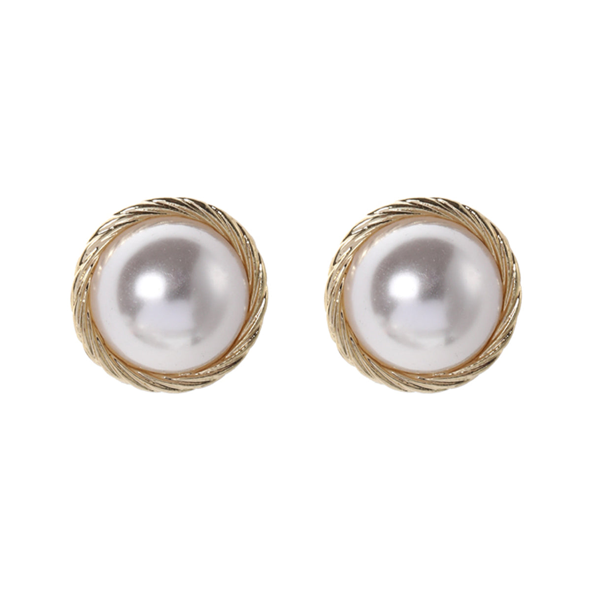 Pearl & 18K Gold-Plated Twine Round Stud Earrings