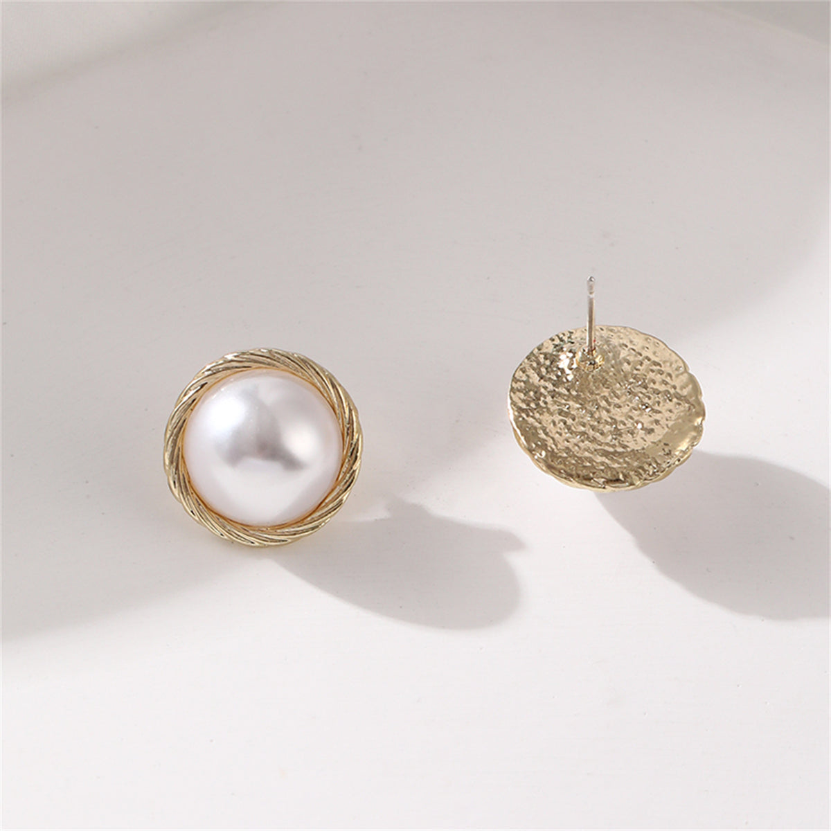 Pearl & 18K Gold-Plated Twine Round Stud Earrings