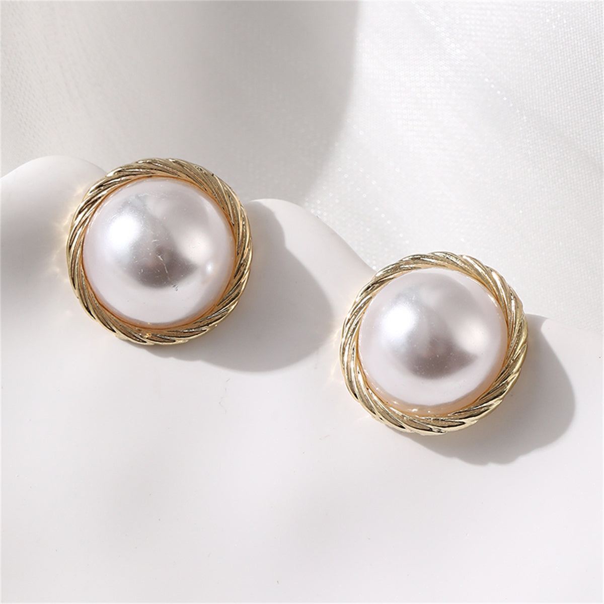 Pearl & 18K Gold-Plated Twine Round Stud Earrings