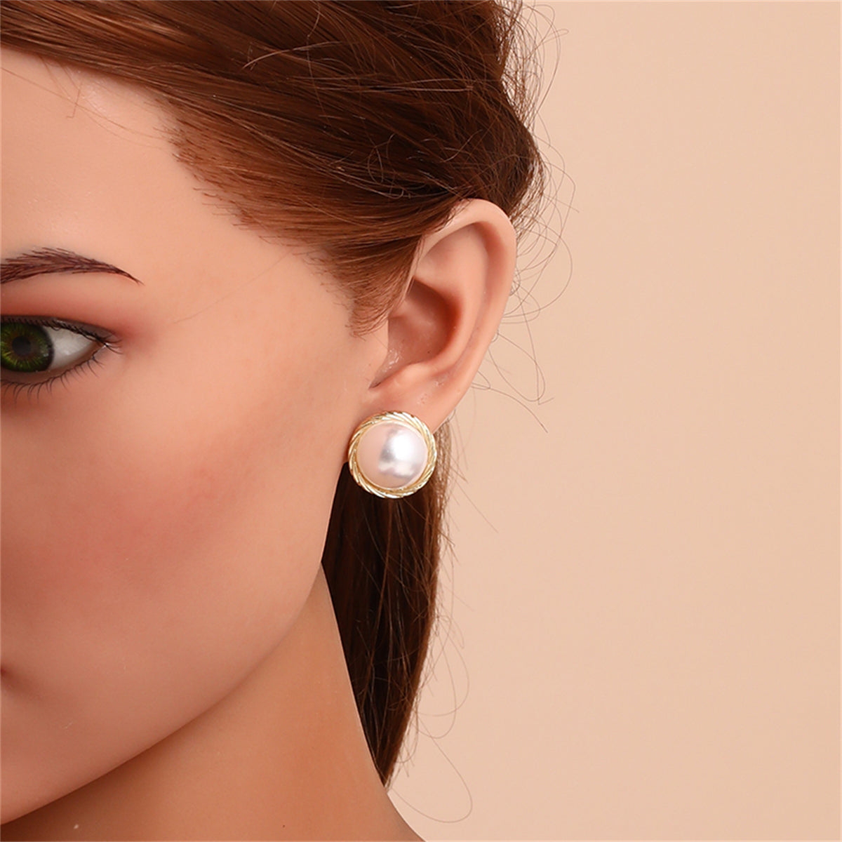 Pearl & 18K Gold-Plated Twine Round Stud Earrings