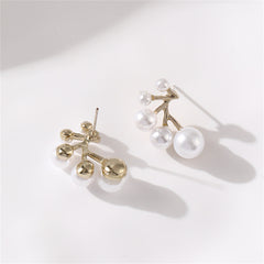 Pearl & 18K Gold-Plated Botanical Stud Earrings